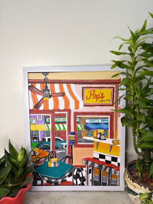 “Pop’s Diner” – Retro American Diner Handmade Painting