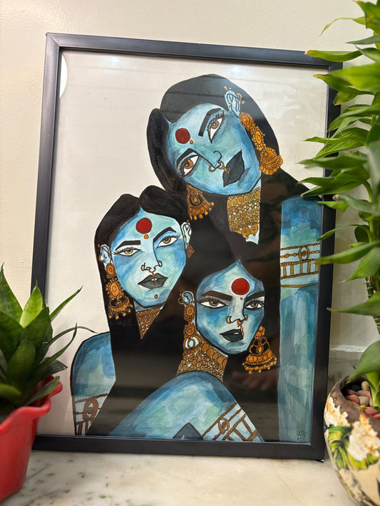 “Divine Trinity” – Handmade Indian Feminine Painting