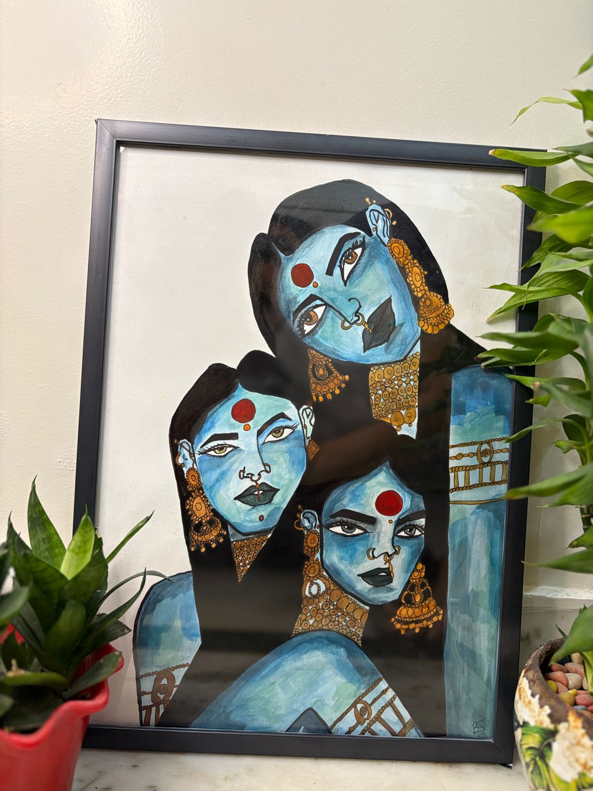“Divine Trinity” – Handmade Indian Feminine Painting