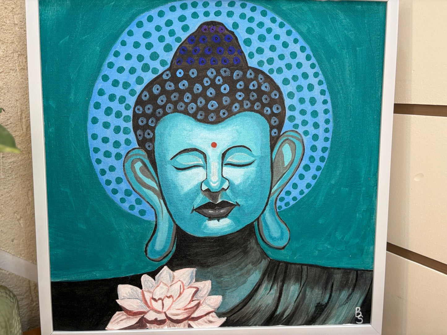 “Serenity in Stillness” - Hand-Painted Buddha Portrait with Lotus