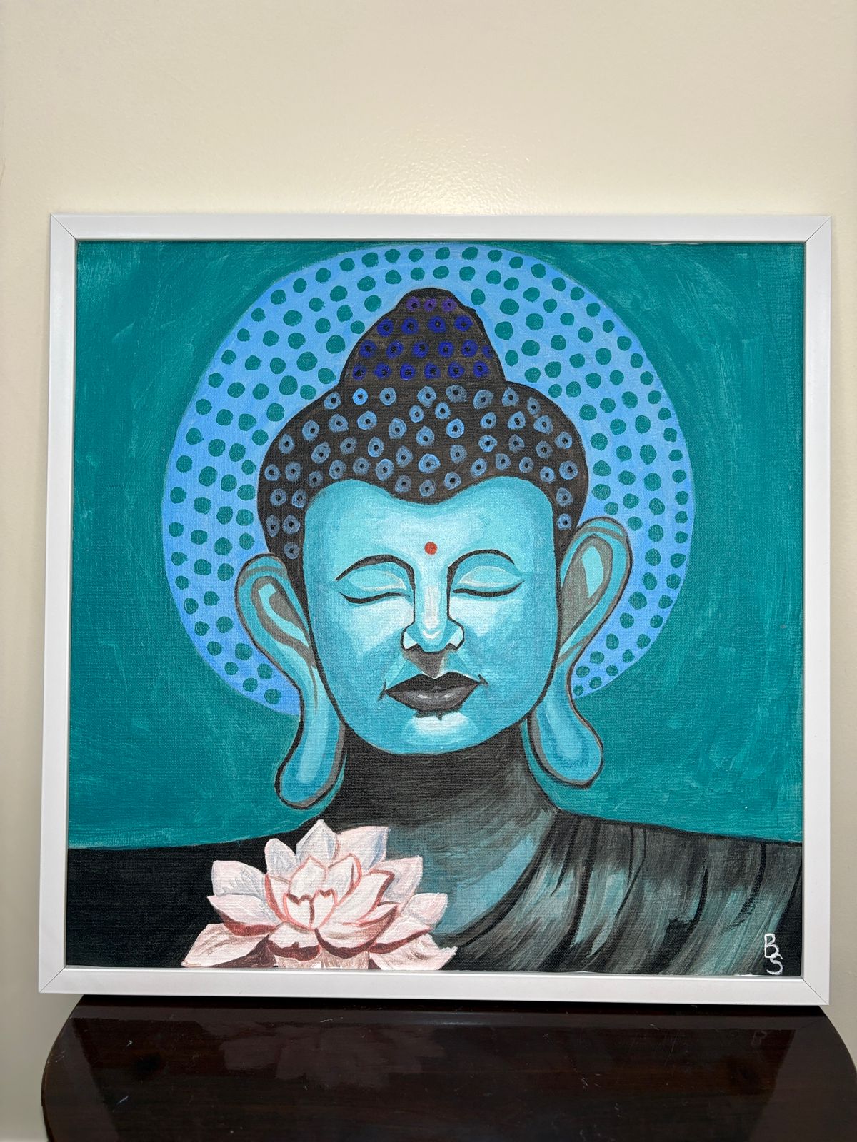 “Serenity in Stillness” - Hand-Painted Buddha Portrait with Lotus