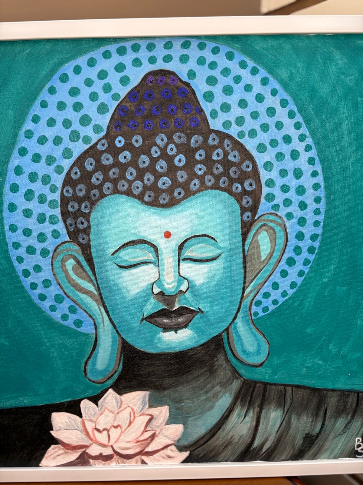 “Serenity in Stillness” - Hand-Painted Buddha Portrait with Lotus