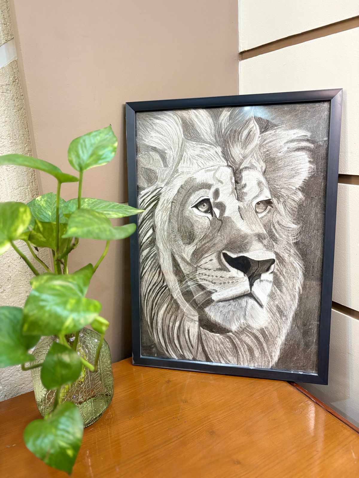"Monarch Of Shadows"- Handmade Charcoal Lion Painting