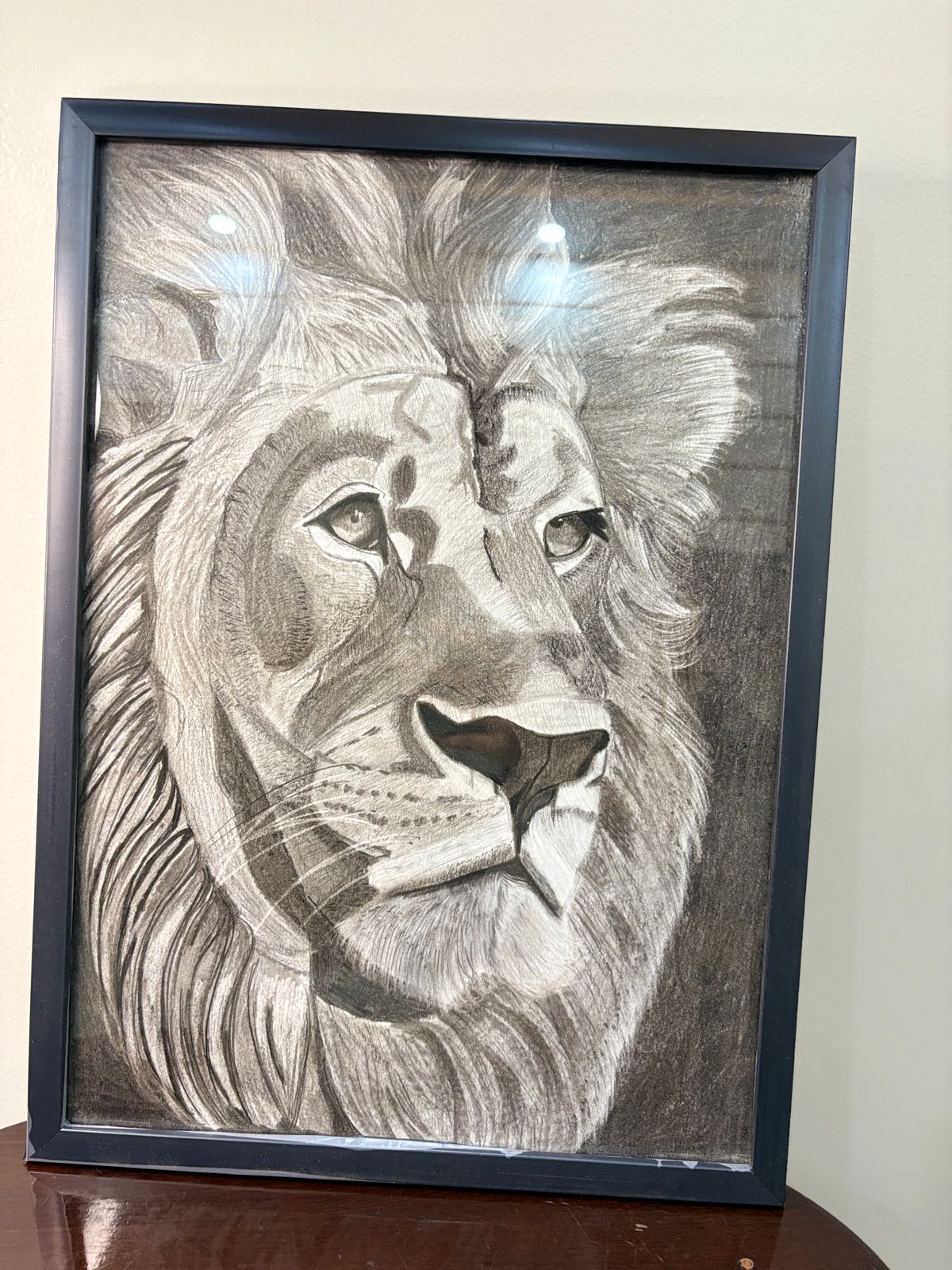 "Monarch Of Shadows"- Handmade Charcoal Lion Painting