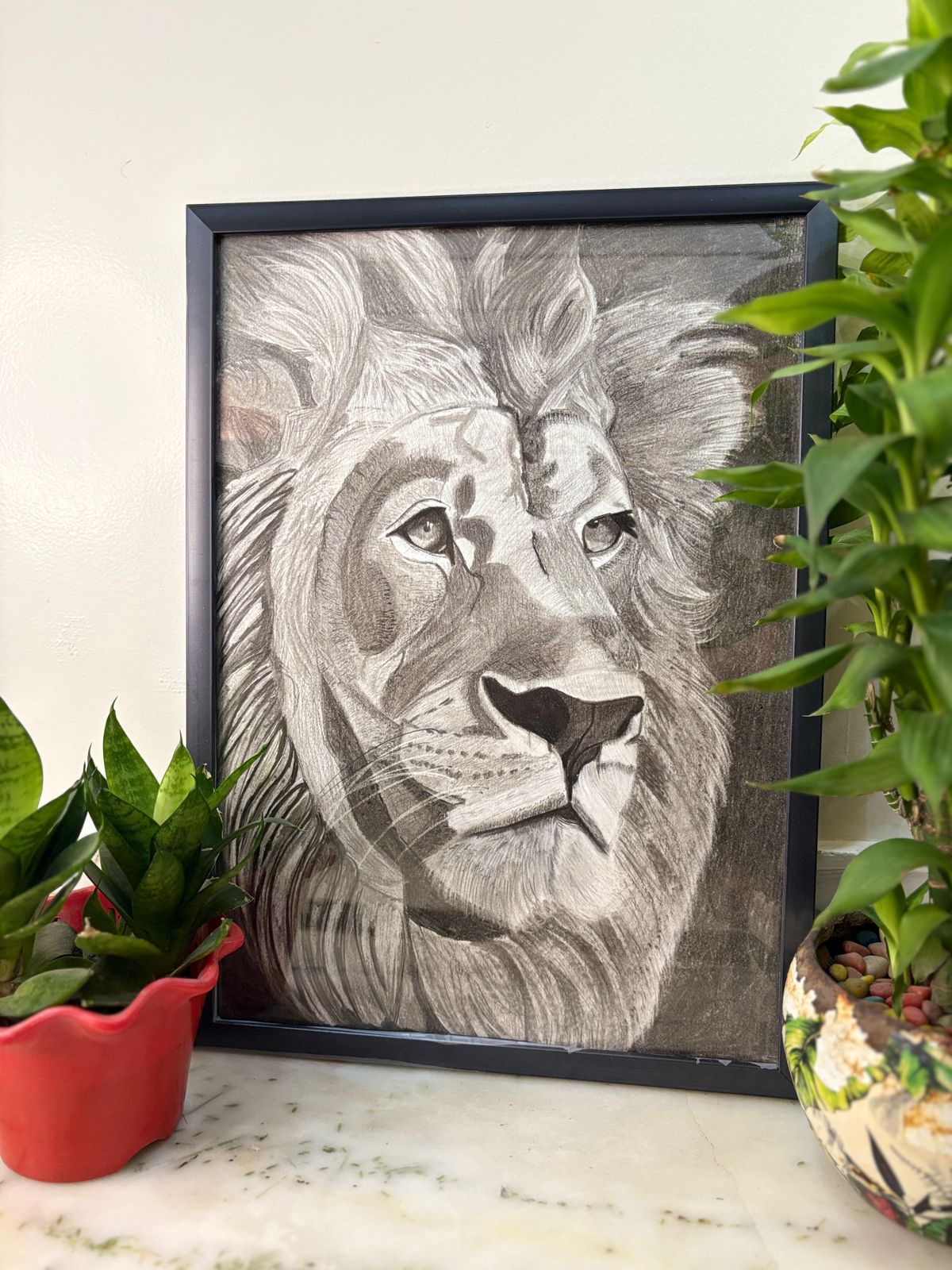 "Monarch Of Shadows"- Handmade Charcoal Lion Painting